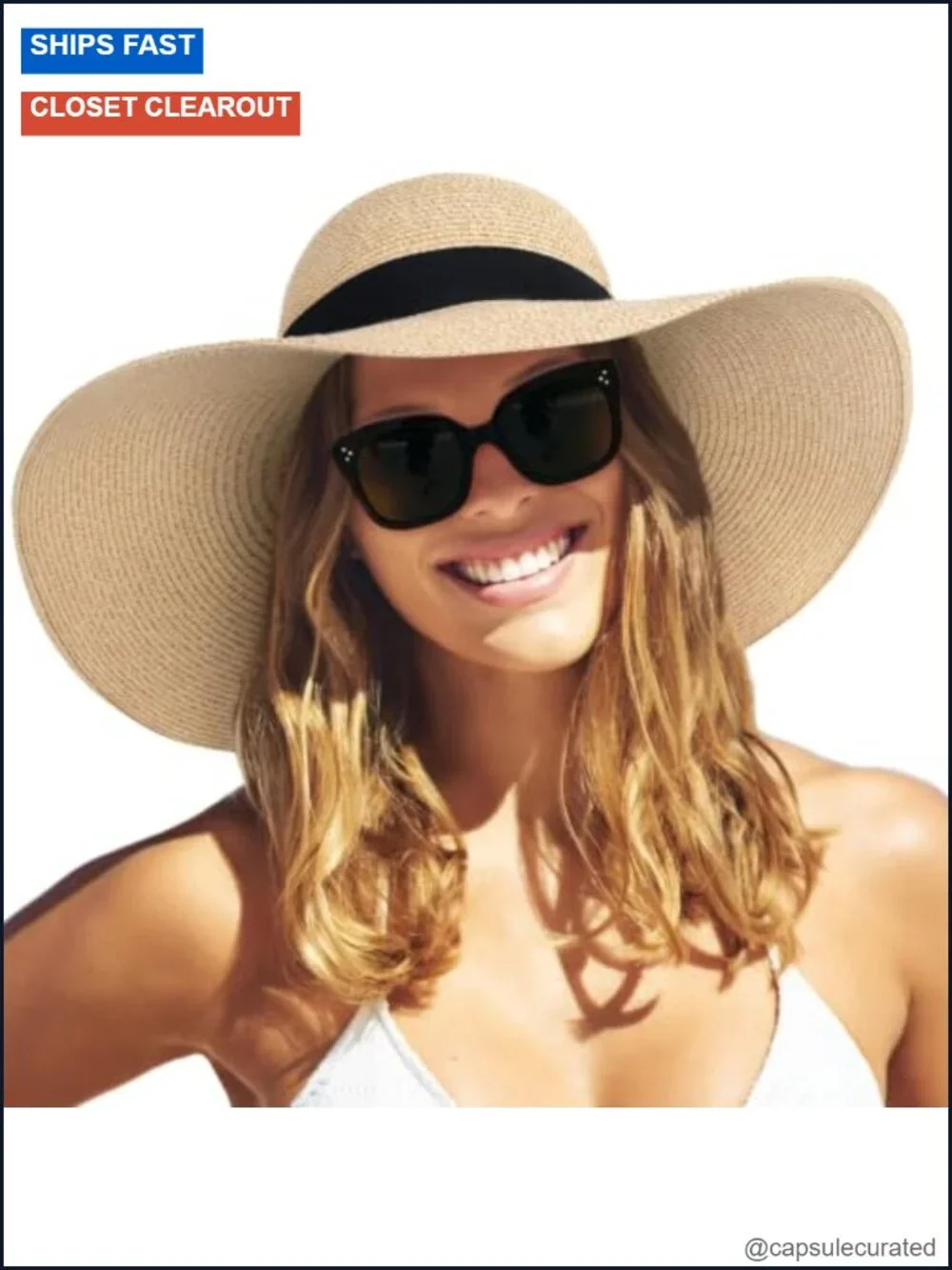 Women's Floppy Sun Hat with Paper Straw, Wide Brim, Packable for Travel